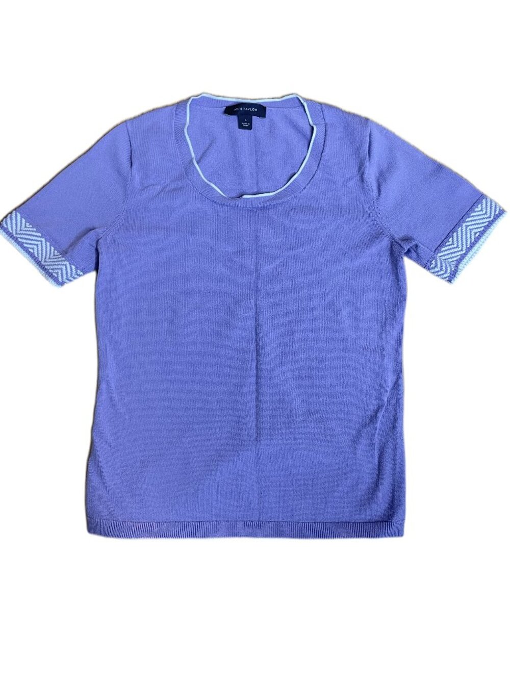 Ann Taylor Lavender Short Sleeve Knit Top | Contrast Trim